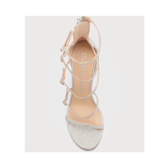 NIB Stuart Weitzman Nudist 8.5 Crystal Buckle Sandals 100mm Silver Glitter $625 - Picture 5 of 14
